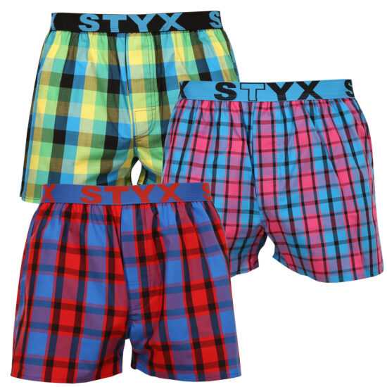 Styx 3PACK pánské trenky Styx sportovní guma vícebarevné (B9343536) XXL