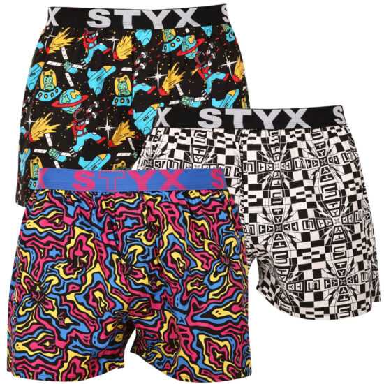 Styx 3PACK pánské trenky Styx art sportovní guma vícebarevné (3B14051) XL