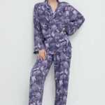 Hugo Pyžamo s příměsí hedvábí HUGO fialová barva