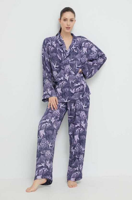 Hugo Pyžamo s příměsí hedvábí HUGO fialová barva