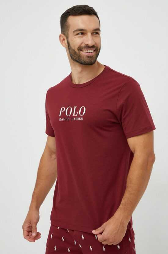 Polo Ralph Lauren Bavlněné pyžamové tričko Polo Ralph Lauren vínová barva