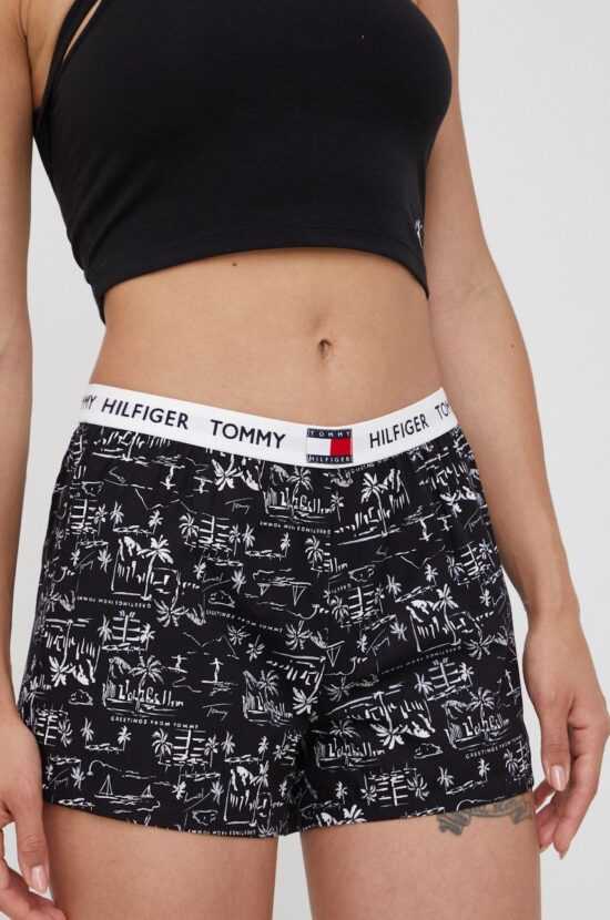 Tommy Hilfiger Bavlněné pyžamové šortky Tommy Hilfiger černá barva